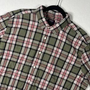 UNTUCKit Larson Flannel Shirt Mens XX-Large Tall 2XLT Green Peach Plaid Cotton